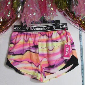 NWT Justice girls pink and yellow tye dye athletic shorts size XL (16/18)